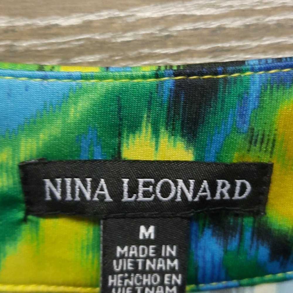 Nina Leonard blue yellow green summer dress - Picture 4 of 6